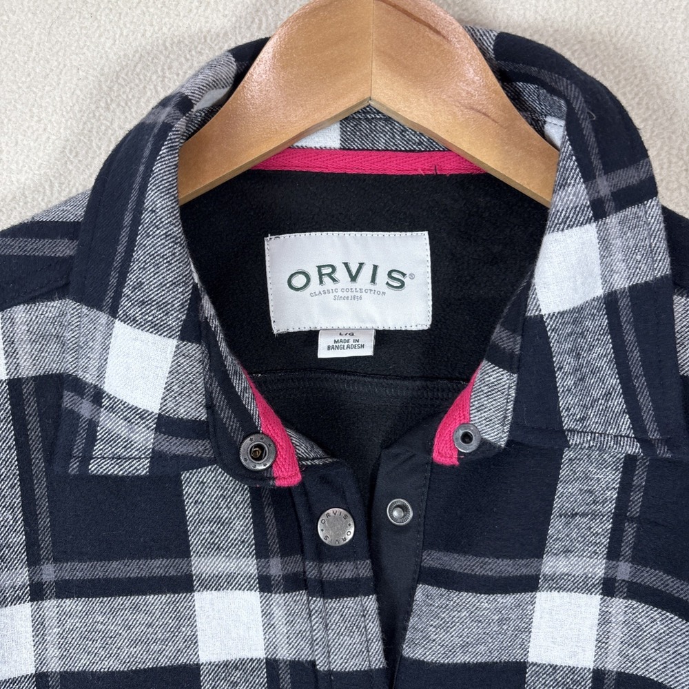 Orvis Womens Sz L Fleece Lined PLAID Shirt Jacket Shacket Snap Outdoor - Picture 2 of 9